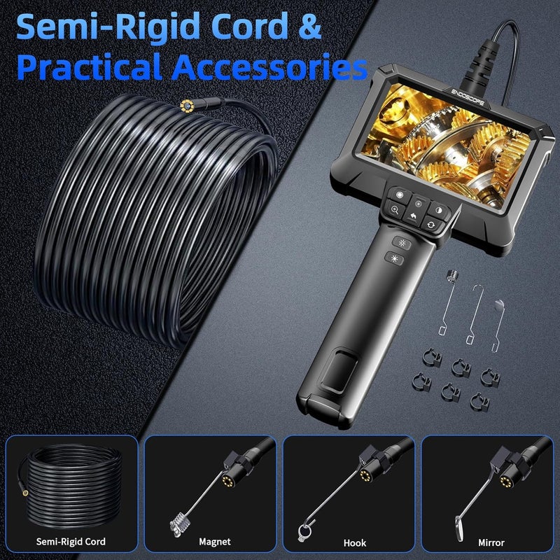 WINWEND Store كاميرا منظار مع ضوء - كاميرا بوري سكوبي مقاومة للماء IP67 مع 8 أضواء LED قابلة للتعديل | شاشة LCD 4.3 بوصة | كاميرات تفتيش HD 1080P مع كابل شبه صلب بطول 16.5 قدم أدوات للرجال - Image 2